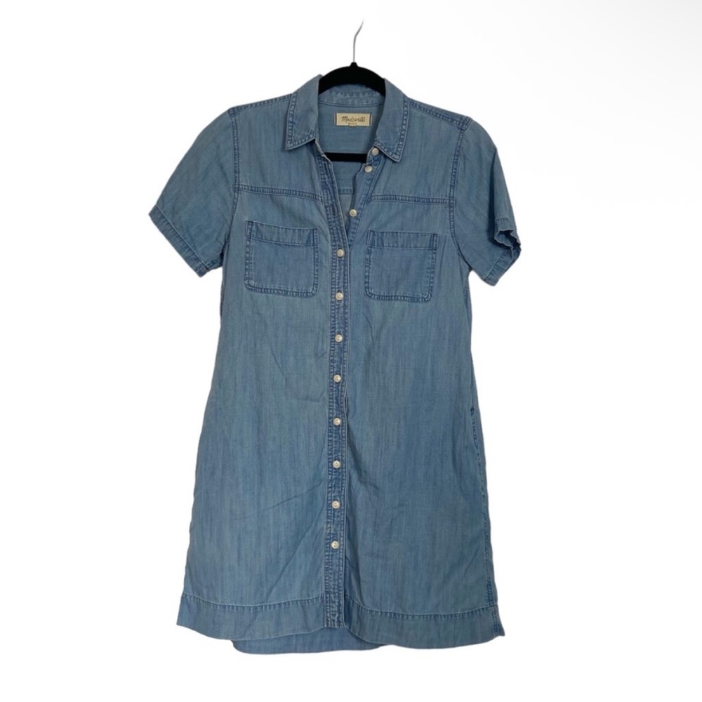 Madewell Dress Denim Button Front Mini Short Sleeve Pockets